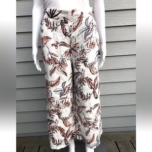 TAHARI Women's Cropped Wide-Leg Pants 100% Linen Floral Pattern Pants Sz S